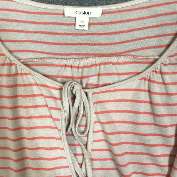 Caslon Tan Red Stripe Tie Front Top Medium Linen - Picture 3 of 3